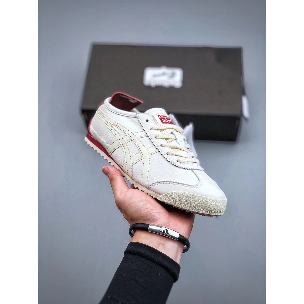 Onitsuka MEXICO 66 รองเท้าวิ่งสุภาพสตรีหนังเต็มรูปแบบรองเท้าฝึกซ้อมผู้ชายรองเท้ากีฬา