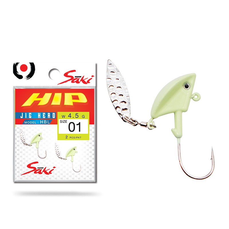 หัวจิ๊กติดใบสปิน HBL คมมาก ปลากินไม่มีหลุด สีเรืองแสง