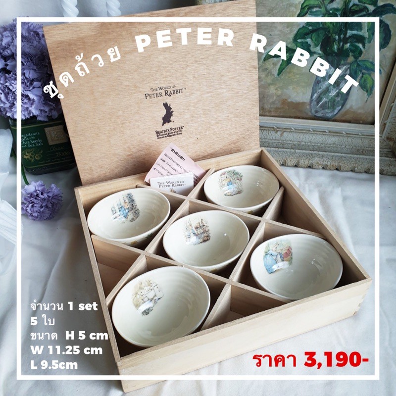 จานชาม THE WORLD OF PETER RABBIT  1 ชุด ประกอบด้วย 5 ใบ ขนาด  H 5 cm  W 11.25 cm  L 9.5cm