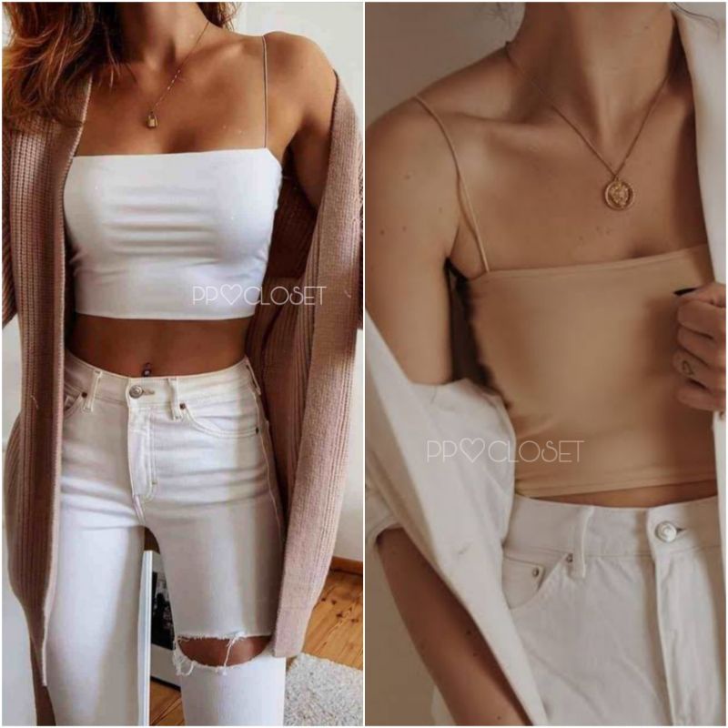 💕PP♡CLOSET💕พร้อมส่ง25สี‼ เสื้อครอปสายเดี่ยว #สายยืดสปาเก็ตตี้แข็งแรง ผ้า2ชั้นทั้งตัว ใส่กระชับ รูปที่ 5