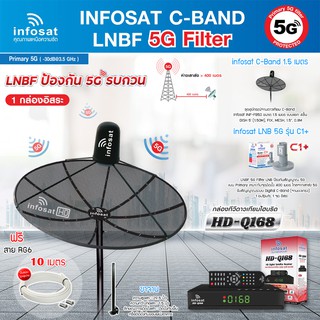 ชุดจานตะแกรง INFOSAT 1.5M (ขาตรงตั้งพื้นและยึดผนังได้)+LNB 5G infosat รุ่น C1+พร้อมกล่อง infosat รุ่น HD-Q168+ สายตามชุด