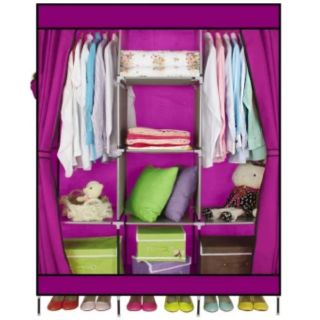 Closet Storage ตู้เสื้อผ้าญี่ปุ่น+พร้อมผ้าคลุม 3 บล็อค (สีม่วง Magenta)