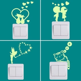 การ์ตูนตลกเรืองแสงใน Dark Wall Switch สติกเกอร์ - Fairy Stars/แมวปลาผีเสื้อ/สุนัข/Gecko/Spider/Footprint/Hearts/Candle/Fall in Love Lover...