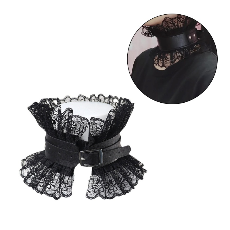VEIN ผู้หญิง Retro ปลอมคอ Gothic Faux หนัง Lolita Ruffled ลูกไม้ Choker สร้อยคอ
