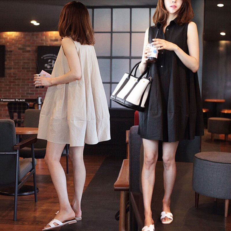 ราคาถูก ชุดเดรสสั้นแขนกุดทรงหลวมแฟชั่นสำหรับผู้หญิง dress