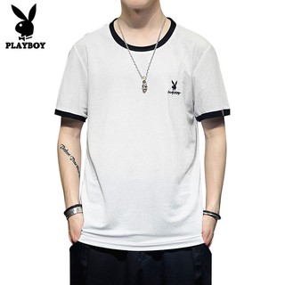 Playboy เสื้อยืดแขนสั้น แบบครึ่งแขน แฟชั่นสําหรับผู้ชาย