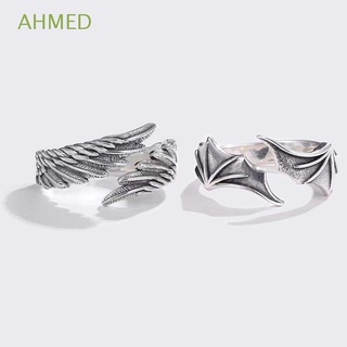 AHMED Gifts Couple Rings Trendy Art Couples Jewelry Open Rings Women Matching Demon Wing Silver Color Angel Wing Vintage Fashion Jewelry