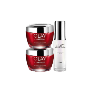 OLAY โอเลย์ Regenerist Micro-Scuplting เดย์ครีม 50g + ไนท์ครีม 50g + Luminous Essence เซรั่ม 30ml