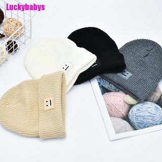 (Luckybabys) หมวกบีนนี่ ปักลายหน้ายิ้มน่ารัก สําหรับเด็ก