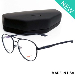 Nike แว่นตา รุ่น 7690 C-1 สีดำโลโก้เทา กรอบเต็ม ขาสปริง วัสดุ สแตนเลส สตีล Eyewear Top Glasses Made in USA