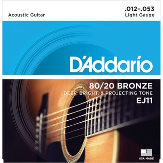 สายชุด กีตาร์โปร่ง DAddario EJ11 80/20 Bronze Acoustic Guitar Strings, Light, 12-53