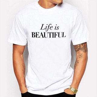 เสื้อยืด ผ้าฝ้าย พิมพ์ลาย Life Is Beautiful แฟชั่นสําหรับผู้ชายS-5XL