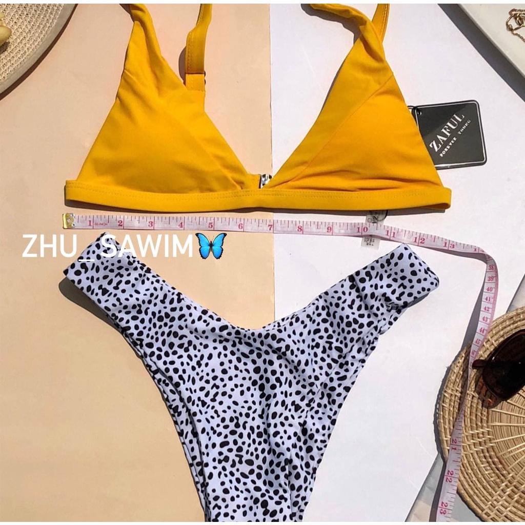 New2021 ชุดว่ายน้ำ ZAFUL สายฟอสายเกา รูปแบบลายน่ารัก เหลืองลายจุด ZB-001