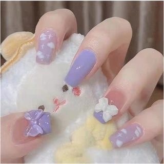 NAILS เล็บเจล เล็บปลอม เล็ปปลอมยาว สวยหรู 24 ชิ้น พร้อมกาวในติดเล็บ