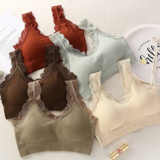 Pretty Bra PB-307 เสื้อในไร้โครง มีลายลูกไม้ตรงสายเสื้อในและด้านหลังของสายเสื้อใน ผ้านุ่ม ใส่สบาย