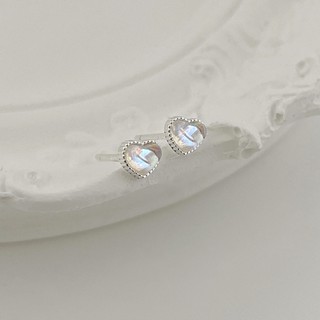 A.piece ต่างหูเงินแท้ [all silver 925] Moonstone Heart Shape Stud (164)