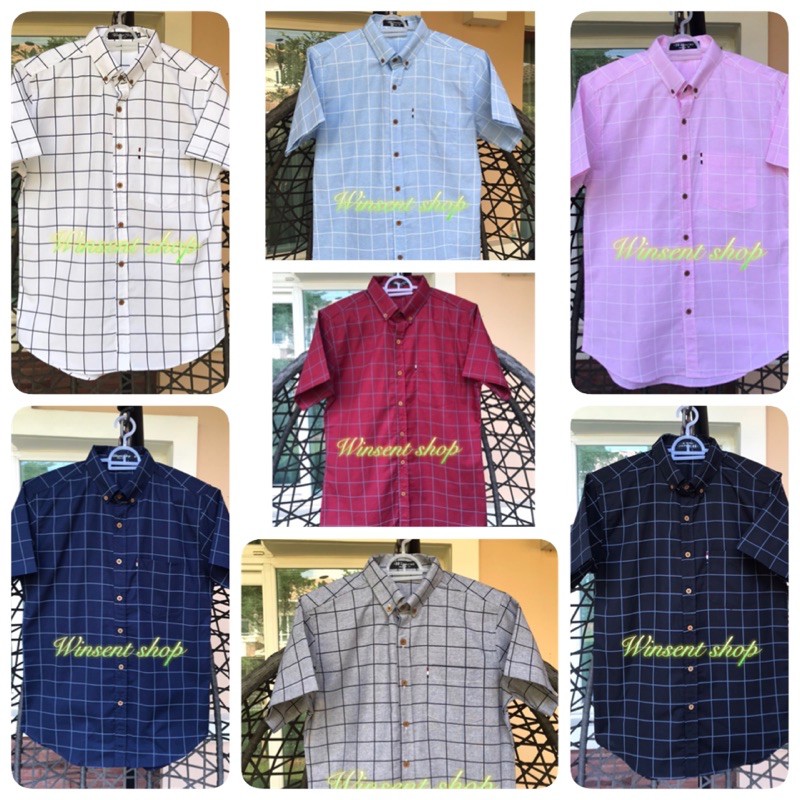 👔เสื้อเชิ้ตคอปกตารางแขนสั้น👔ผ้า Oxford ทรงสลิม คัตติ้งเนี๊ยบบบบ