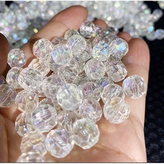 ลูกปัดอะคริลิค AB ทรงกลม สีรุ้ง 6/8 มม. 10 มม. 12 มม. 32 หน้า สําหรับทําเครื่องประดับ DIY