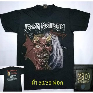 เสื้อวง Iron Maiden ไอรอนไมเดน  ผ้า คอตตอน 50% โพลี 50% (ผ้าบาง50/50)