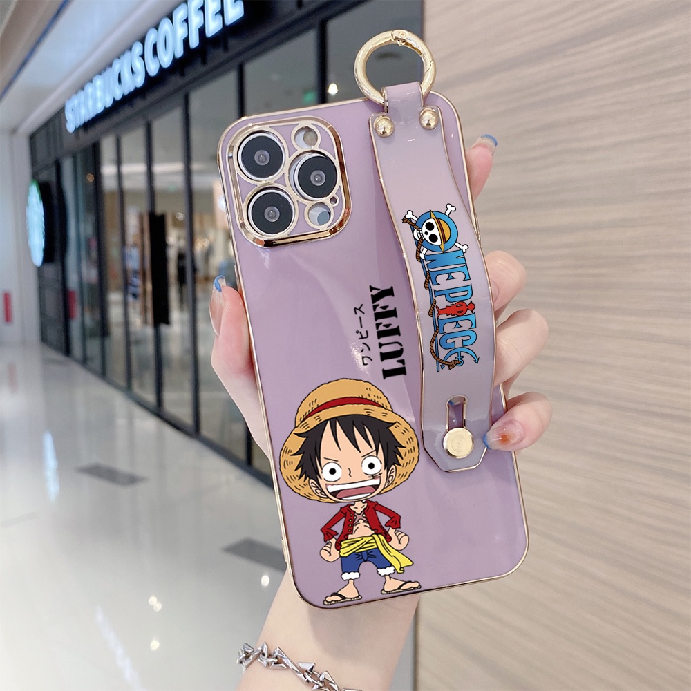 IPhone 13 12 Pro MAX Mini เคสไอโฟน สำหรับ Case Anime Hat Luffy เคส เคสโทรศัพท์ เคสมือถือ Wrist Strap Casing Full Cover Soft Electroplating TPU Cases #8