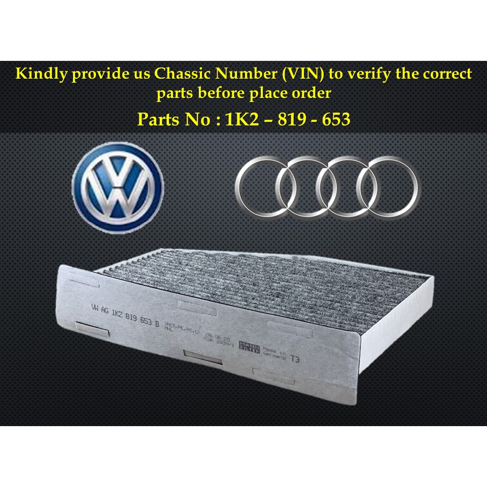Audi Volkswagen - Passat Scirocco Tiguan TTS MK2 B7 Aircond Filter Cabin Air Filter 1K2-819-653