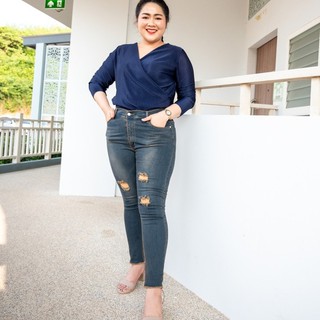 กางเกงยีนส์สาวอวบBigsize9 ส่วน ผ้าซาร่า สนิมเซอร์ แต่งขาด ปลายขาเย็บ งานแต่งขาดเกร๋ๆจ้าาา