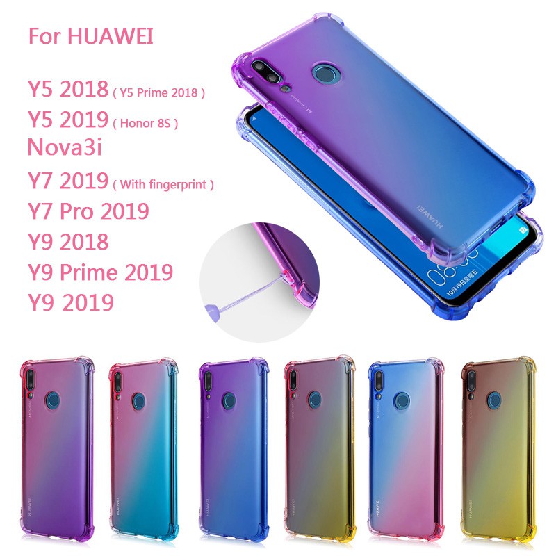 เคสโทรศัพท์มือถือซิลิโคน กันกระแทก แบบไล่สี สำหรับ Huawei Y7 Pro Y9 prime Y5 2019 Y9 2018 nova 3i case