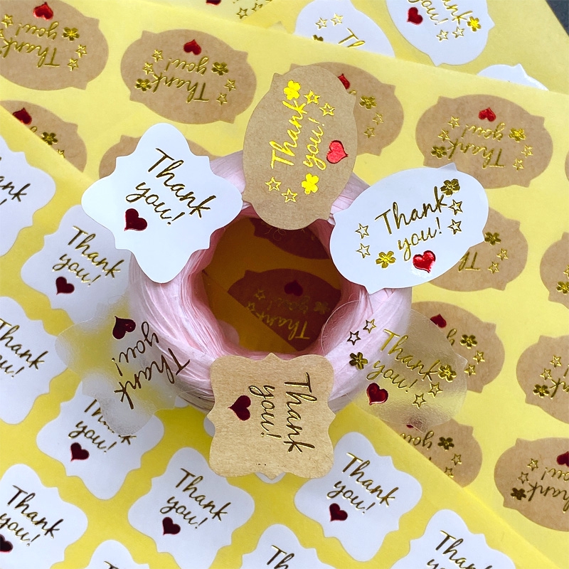120 ชิ้น/ล็อต Kawaii ขอบคุณ Tricolor แพคเกจรูปหลายเหลี่ยมป้ายซีลผลิตภัณฑ์ Nice กระดาษคราฟท์กาว Baking Seal สติกเกอร์
