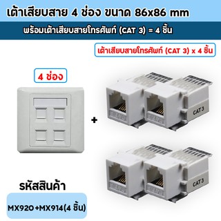 หน้ากากเต้าเสียบ 4ช่อง + เต้าเสียบสายโทรศัพท์ สายแลน