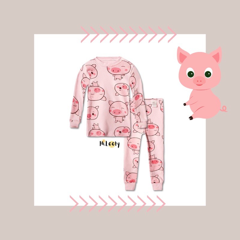 Katun Imported FASHION CHILDRENS PAJAMAS FOR GIRLS SLEEPWEAR CUTE PIGGY ผ้าฝ้ายพรีเมี่ยม 100%