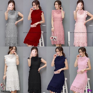 SS2468 Dress set 2 เดรส ลูกไม้ เอวรูดผูกโบว์กับสายเดี่ยวซับใน