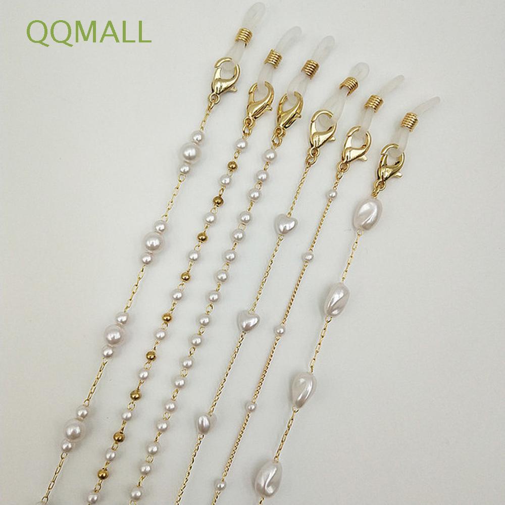 Qqmall สายโซ่คล้องแว่นตาอ่านหนังสือ แว่นกันแดด ประดับมุก ป้องกันการสูญหาย สําหรับผู้หญิง