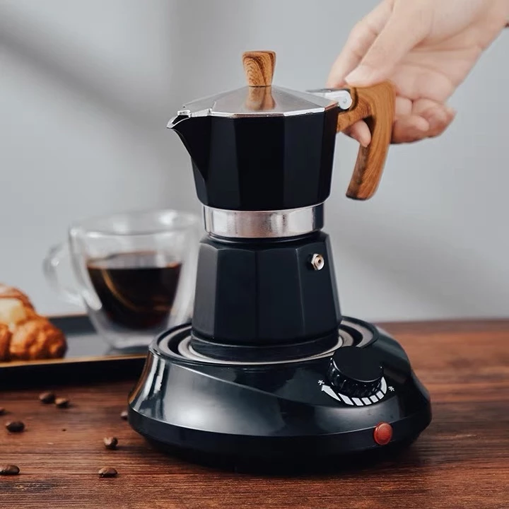 [พร้อมส่ง] Moka Pot กาต้มกาแฟสดพกพา รุ่นหนา หม้อต้มกาแฟ ทรงแปดเหลี่ยม หูจับลายไม้ มีหลายสี150/300ML thumbnail 6