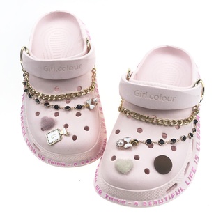 CROCS เครื่องประดับ จี้คริสตัล เพชรเทียม สีทอง แฟชั่นสําหรับผู้หญิง