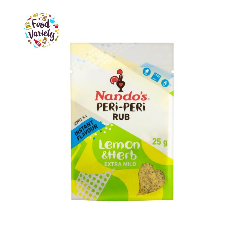 Nandos Peri Peri Extra Mild Lemon & Herb Dry Rub Powder 25g แนนโดส์ ผงปรุงรสเพอริเพอริมะนาวและสมุนไพรเผ็ดอ่อน 25 กรัม