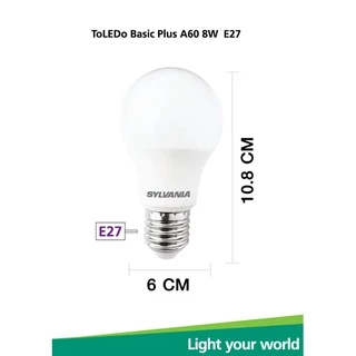 หลอดไฟ LED SYLVANIA ToLEDo Basic Plus A60 8W ขั้ว E27 (Daylight / WarmWhite) มี 3 แสงให้เลือก
