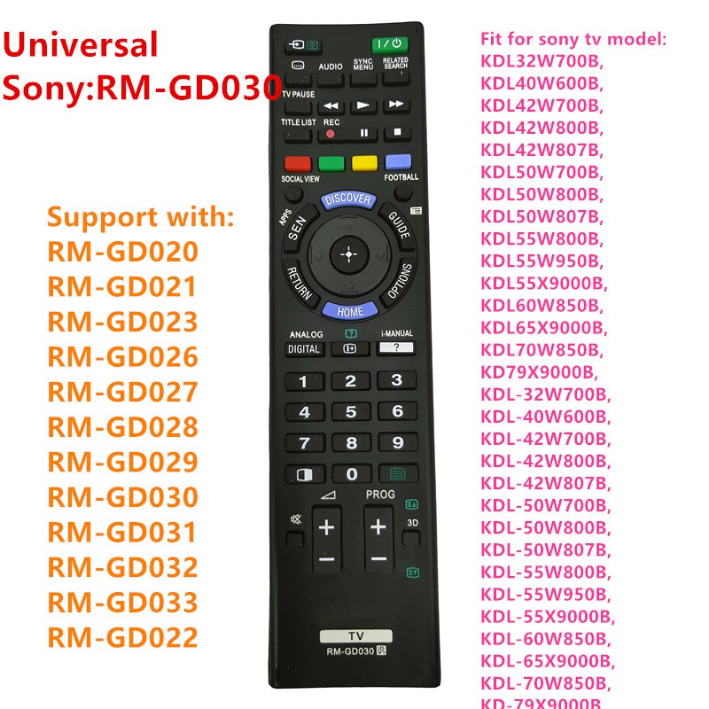 Universal SONY RM-GD030 RM-GD023 สมาร์ททีวีรีโมทคอนโทรลเปลี่ยน RM-GD020 RM-GD021 RM-GD023 RM-GD02 6 