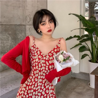 maxi flower red dress⚠️กรุณาสอบถามจำนวนสินค้าก่อนสั่งซื้อ⚠️