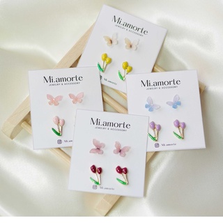 Mi.amorte ♡ ต่างหูก้านเงินแท้ S925 ♡ Set - Tilip &amp; Butterfly 🌷