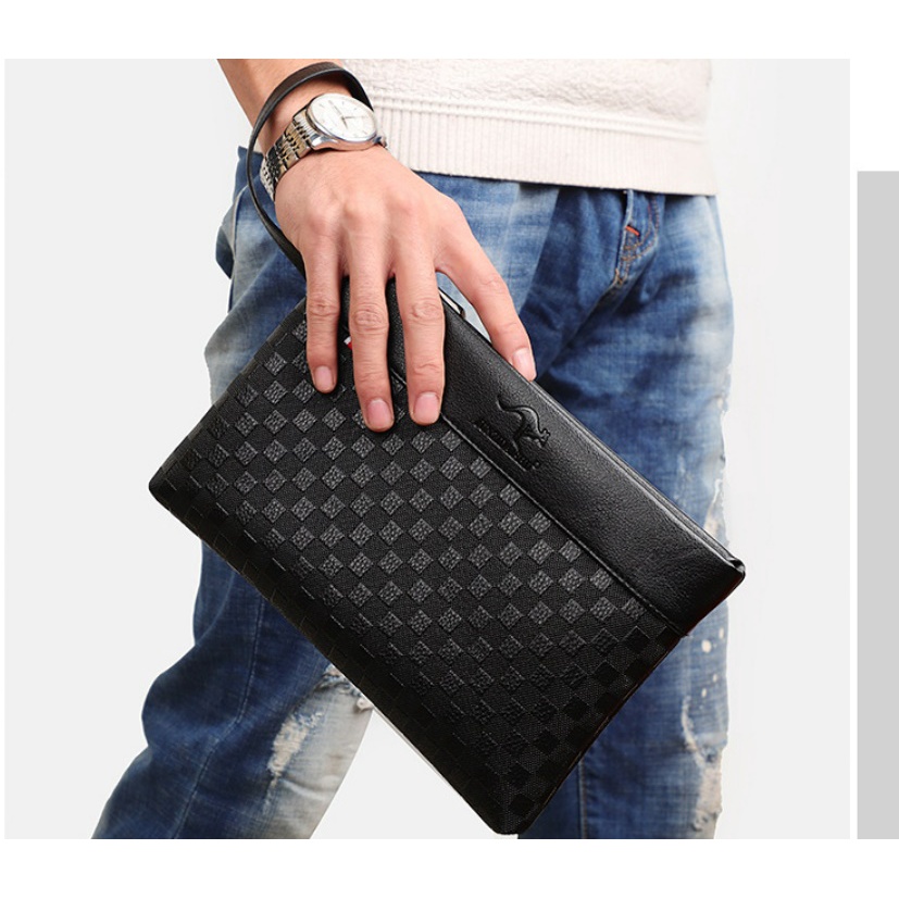 KA24 กระเป๋าถือ ผู้ชาย ผู้หญิง ใบกะทัดรัด สตางค์ คลัทช์ สายคล้องแขน หนัง PU