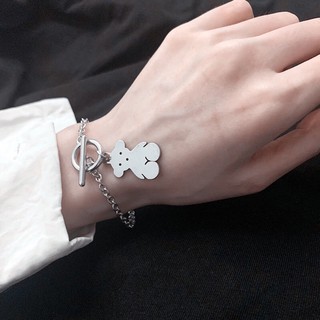 🐻พร้อมส่ง สร้อยข้อมือโซ่ ลายน้องหมีสีเงิน 💓