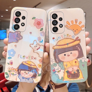 เคสโทรศัพท์มือถือนิ่ม ปิดด้านหลัง ลายดอกไม้น่ารัก แต่งกลิตเตอร์ ระยิบระยับ หรูหรา สําหรับ Samsung Galaxy A53 A33 A72 A52S A52 A32 A22 A12 A02 A02S M52 M32 M22 M12 M02 5G 4G