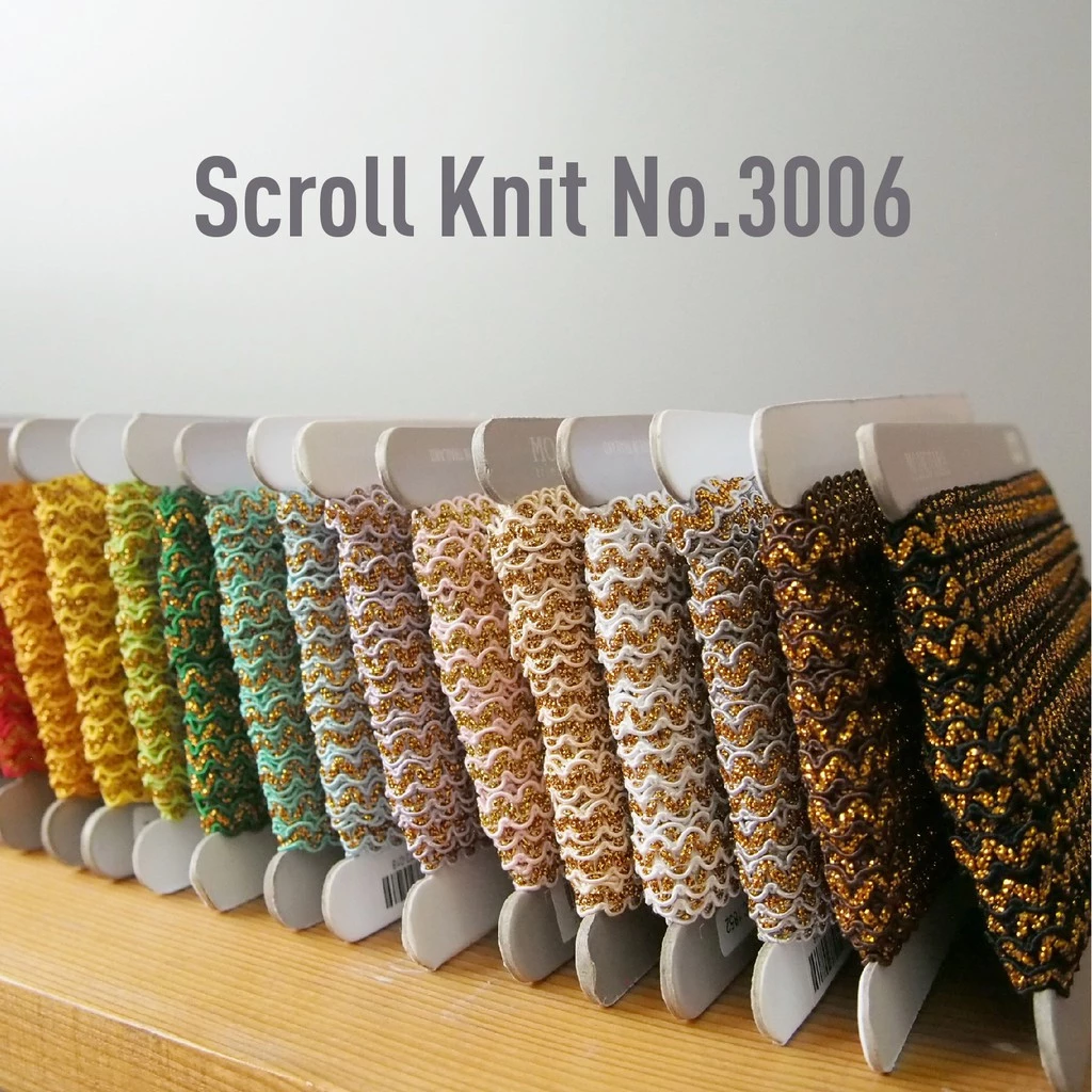 MOMOTARA No. 3006 (ชุดที่ 1) เทปทอ Knit ลายโค้ง Scroll Knit ขนาด 0.7 CM ยาว 18 หลา เทป ริบบิ้น วัสดุตกแต่ง diy งานฝีมือ