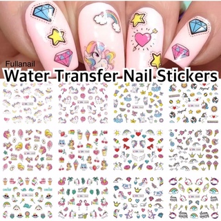 🦄แทททูแต่งเล็บ ลอกลายน้ำแผ่นใหญ่ A4 Water Transfer Cartoons Nail Stickers