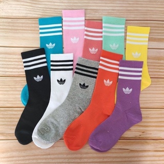 10Colors Adidas Clover ถุงเท้าสำหรับผู้ชายและผู้หญิงผ้าฝ้ายแท้สีบาสเกตบอลกีฬาถุงเท้าสูง