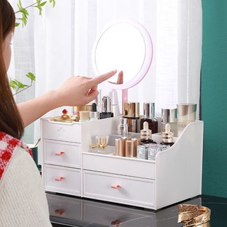 💞cosmetic storage box with mirror net red desktop shelf ลิปสติก skin care product storage box dressing table finishing