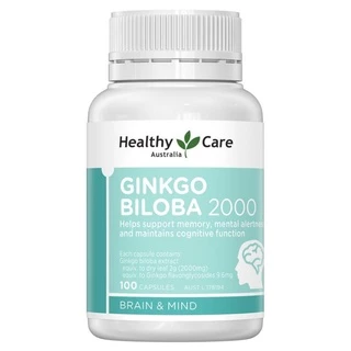 Healthy Care Ginkgo Biloba 2000mg 100 Capsules สารสกัดใบแปะก๊วย เพิ่มความจำ บำรุงสมอง
