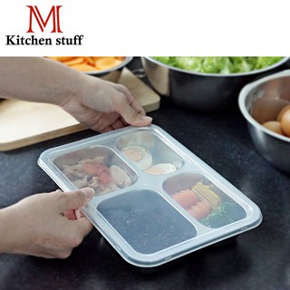 M KITCHEN กล่องข้าวสแตนเลส กล่องข้าว กล่องใส่อาหาร ถาดหลุม พร้อมฝาปิด ถาดอาหาร กล่องอาหาร (ขนาดเล็ก) (C2)