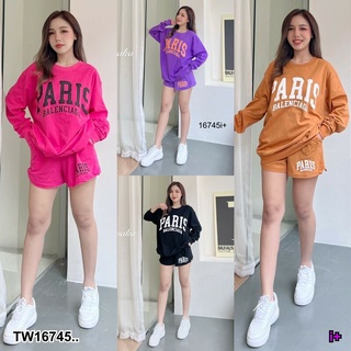 ชุดเซ็ต 2 ชิ้นเสื้อแขนยาวคอกลมสกรีนลาย+กางเกงขาสั้นเข้าชุด ชุดแฟชั่น