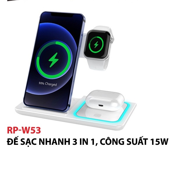 แท่นชาร์จไร้สาย 3 in 1 สําหรับ samsung iPhone, 15W smart watch REMAX RPW53 - สินค้าของแท้
